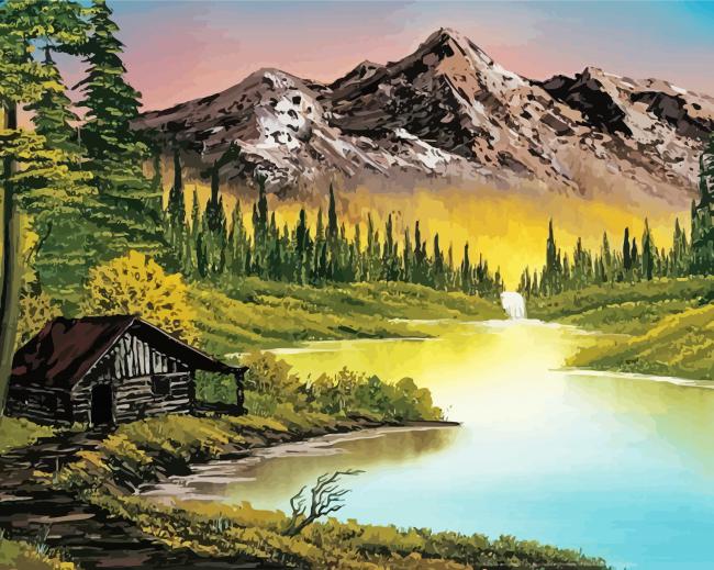 Mountain Retreat Bob Ross - Paint By Numbers - Painting By Numbers